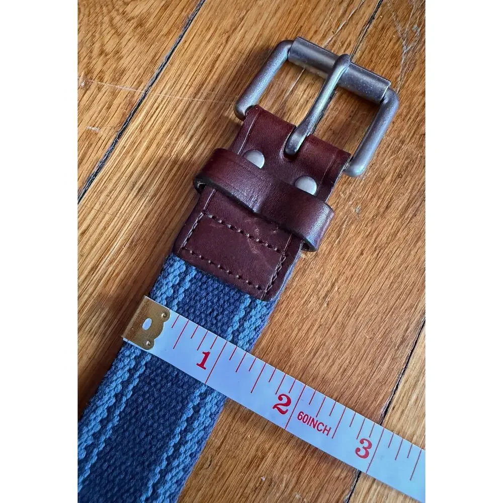 GAP Blue Striped Cotton Belt w/Leather Trim Mens sz 38